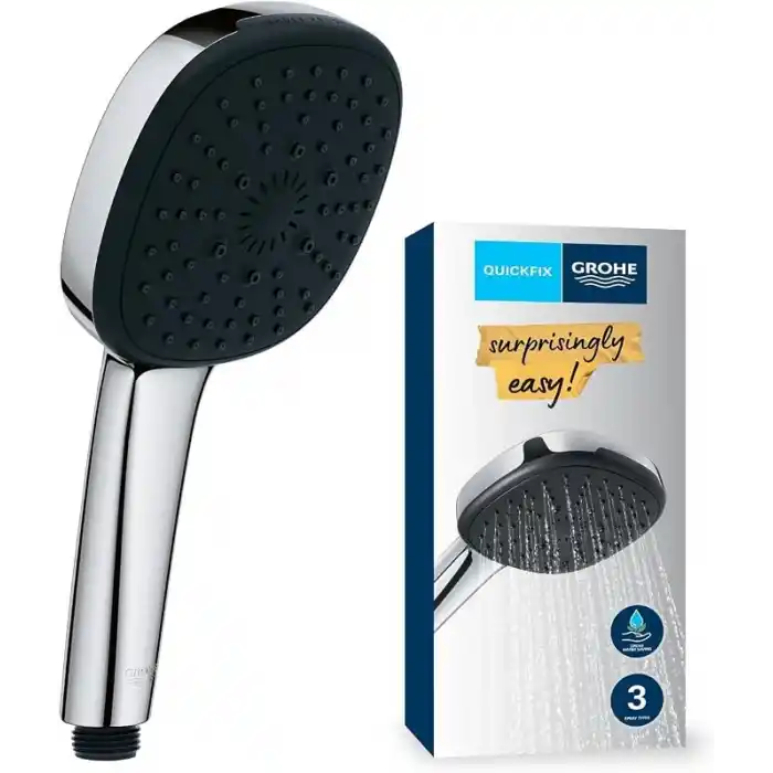 GROHE Vitalio Comfort 110 El Duşu, 3 Akışlı (Masaj, Yağmur & Jet), SmartSwitch, 110mm Kare Duş Başlığı, Silikon Halka, Kireç Önleyici Sistem, Krom, 26092001