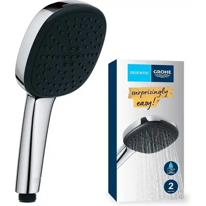 GROHE Vitalio Comfort 110 El Duşu, 2 Akışlı (Yağmur & Jet), SmartSwitch, 110mm Kare Duş Başlığı, Düşmeye Dayanıklı Silikon Halka, Kireç Önleyici Sistem, Krom, 26397001
