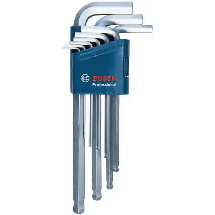 Bosch Professional alyan anahtar seti 1600A01TH5, HEX 9 parça açılı anahtar, 1.5-10.0 mm, mavi