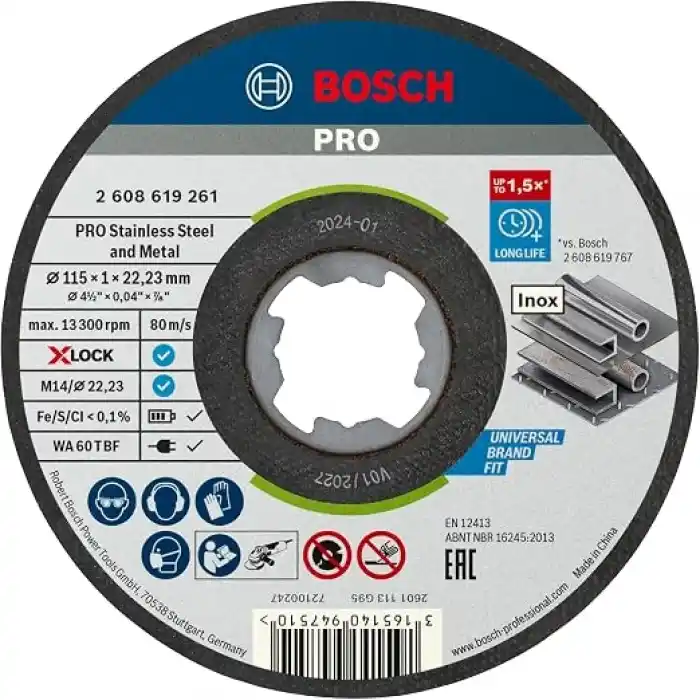 Bosch Professional 10 Adet Düz Kesme Diski Standart (Inox, X-LOCK, Ø115 mm, Delik Çapı: 22,23 mm, Kalınlık: 1 mm), Ø 115 mm
