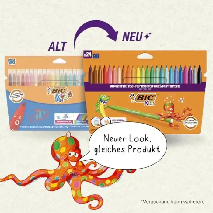 BIC Kids Kid Couleur Ultra Yıkanabilir Keçeli Boya Kalemi 24 Renk, Kolayca Çoğu Kumaştan Çıkar, Su Bazlı Keçeli Kalem