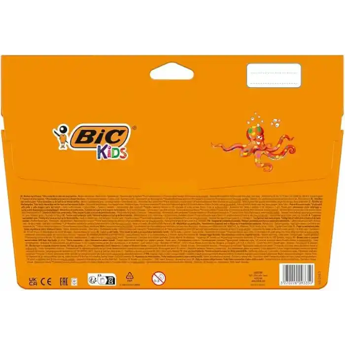 BIC Kids Kid Couleur Ultra Yıkanabilir Keçeli Boya Kalemi 24 Renk, Kolayca Çoğu Kumaştan Çıkar, Su Bazlı Keçeli Kalem