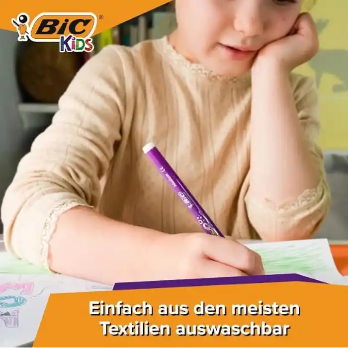 BIC Kids Kid Couleur Ultra Yıkanabilir Keçeli Boya Kalemi 24 Renk, Kolayca Çoğu Kumaştan Çıkar, Su Bazlı Keçeli Kalem