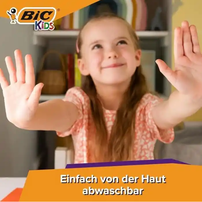 BIC Kids Kid Couleur Ultra Yıkanabilir Keçeli Boya Kalemi 24 Renk, Kolayca Çoğu Kumaştan Çıkar, Su Bazlı Keçeli Kalem