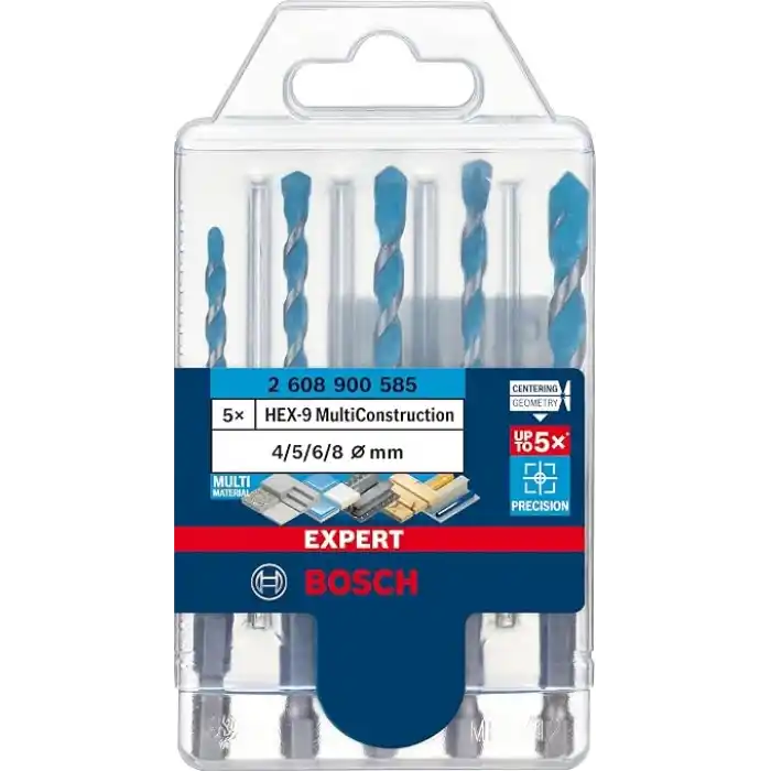 Bosch Professional Accessories 5x Expert Hex-9 Multiconstruction Delme Ucu Setleri (Beton, Yumuşak Döşemeler, Çelik, Yumuşak Ahşap, Plastik, 4-8 mm, Aksesuar Döner Matkap/Vidalamalar)