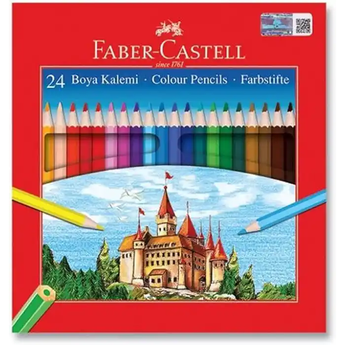 Faber-Castell Karton Kutu Boya Kalemi, 24 Renk, Yumuşak ve Canlı Renkler, Kolay Açılır, Kırılmaya Dayanıklı Uçlar, Uç Kırılmasına Karşı Dayanıklılığı Artıran Özel Yapıştırma Sistemi