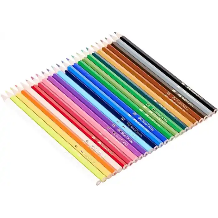 Faber-Castell Karton Kutu Boya Kalemi, 24 Renk, Yumuşak ve Canlı Renkler, Kolay Açılır, Kırılmaya Dayanıklı Uçlar, Uç Kırılmasına Karşı Dayanıklılığı Artıran Özel Yapıştırma Sistemi