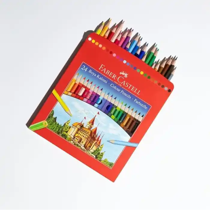 Faber-Castell Karton Kutu Boya Kalemi, 24 Renk, Yumuşak ve Canlı Renkler, Kolay Açılır, Kırılmaya Dayanıklı Uçlar, Uç Kırılmasına Karşı Dayanıklılığı Artıran Özel Yapıştırma Sistemi