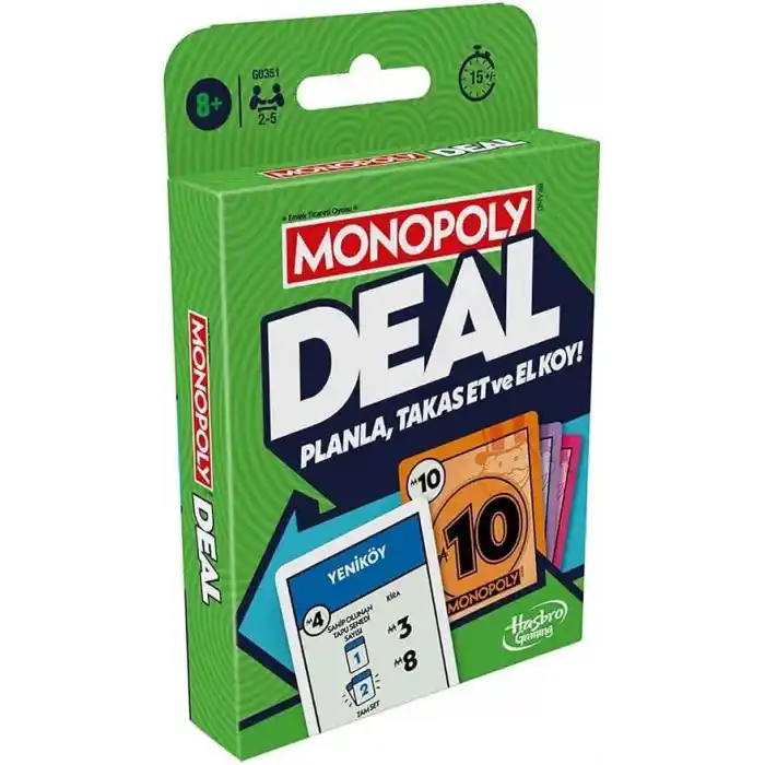 Monopoly Deal Kart Oyunu | Hızlı Oynanan Kart Oyunu | Aileler ve Çocuklar İçin Eğlenceli Oyun | 8 Yaş ve Üzeri | 2-5 Oyuncu | 15 Dakika | Seyahat Oyunu | Türkçe Versiyon