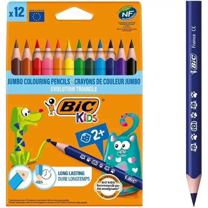BIC Kids Evolution Üçgen Jumbo Renkli Kalem, 12Li Kutu