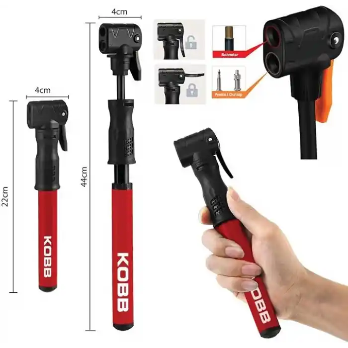 KOBB KB2203 87 PSI Bisiklet Lastik Şişirme Taşınabilir Mini El Pompası ve Bisiklet Montaj Aparatı, Kırmızı/Siyah