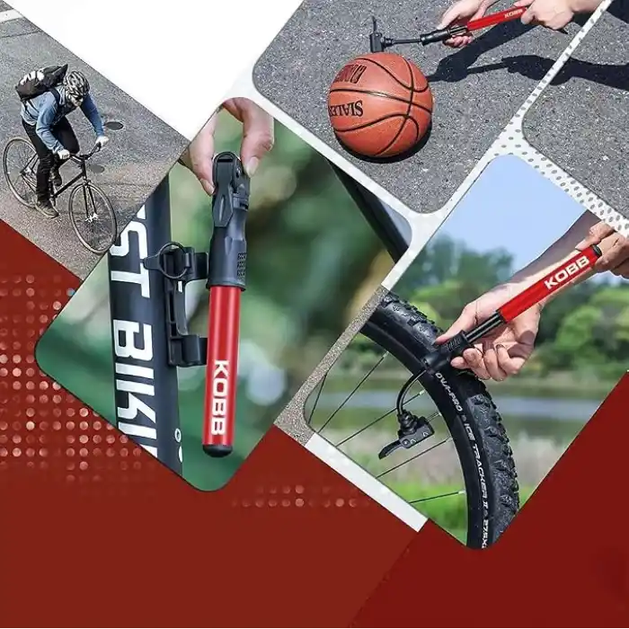 KOBB KB2203 87 PSI Bisiklet Lastik Şişirme Taşınabilir Mini El Pompası ve Bisiklet Montaj Aparatı, Kırmızı/Siyah