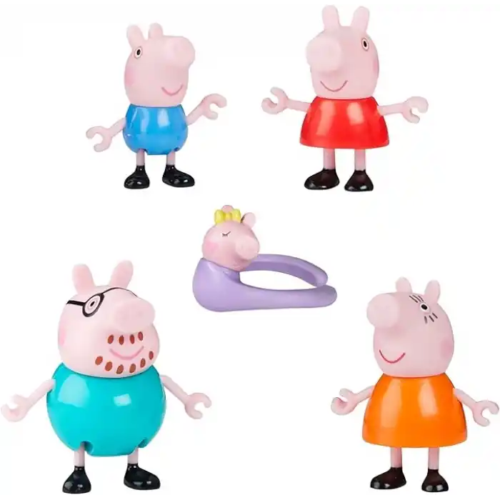 Peppa Pig Peppanın 5 Kişilik Ailesi ve Bebek Evie | El Ele Tutuşabilen Hareketli Figürler | 3 Yaş ve Üzeri Kız ve Erkek Çocuklar İçin Okul Öncesi Oyuncak