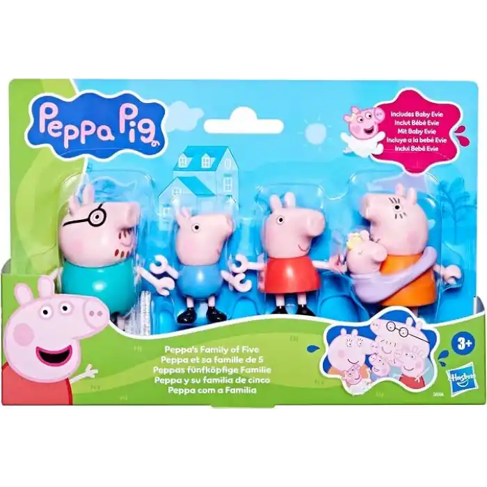 Peppa Pig Peppanın 5 Kişilik Ailesi ve Bebek Evie | El Ele Tutuşabilen Hareketli Figürler | 3 Yaş ve Üzeri Kız ve Erkek Çocuklar İçin Okul Öncesi Oyuncak