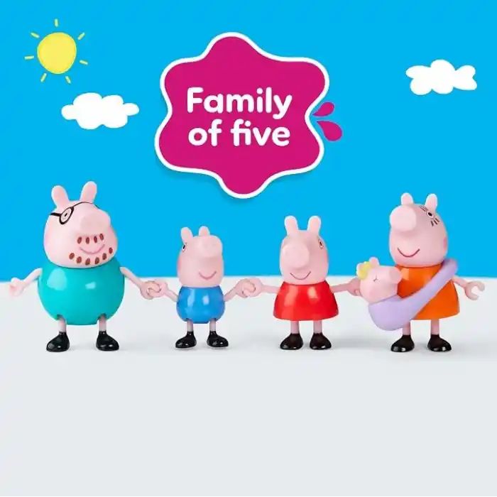 Peppa Pig Peppanın 5 Kişilik Ailesi ve Bebek Evie | El Ele Tutuşabilen Hareketli Figürler | 3 Yaş ve Üzeri Kız ve Erkek Çocuklar İçin Okul Öncesi Oyuncak
