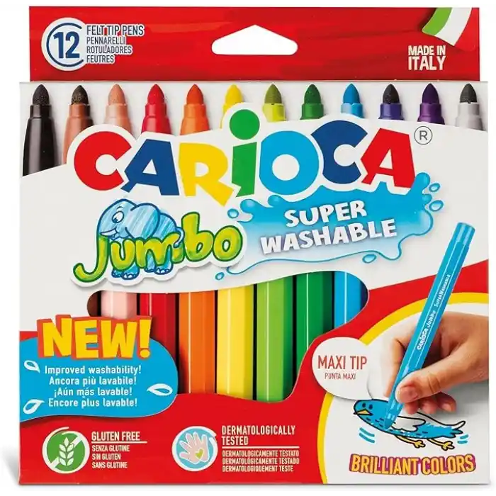 Carioca Jumbo Süper Yıkanabilir Keçeli Boya Kalemi 12Li