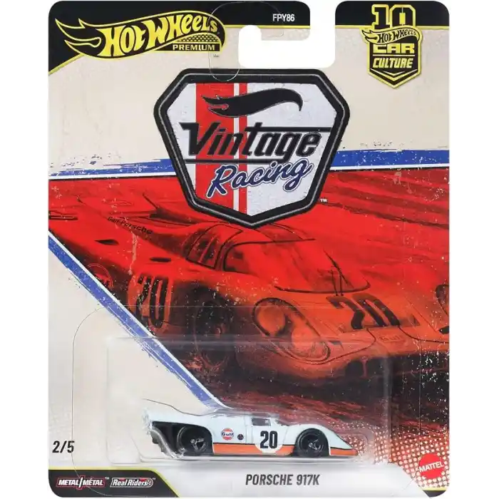 Hot Wheels Car Culture 1:64 ölçekli premium metal oyuncak, Porsche 917 K, Real Riders tekerlekler, Metal/Metal gövde ve şasi, Vintage Temalı Arabalar, JKF03