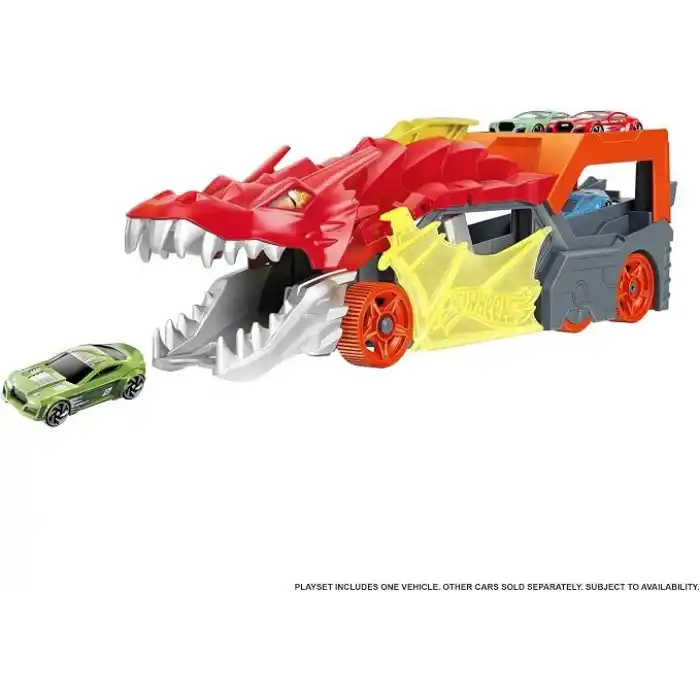 Hot Wheels fırlatıcı ve taşıyıcı ejderha Hot Wheels™ Şehri fırlatıcı ve taşıyıcı ejderha, ağzından araba püskürtür, 3 yaş ve üzeri çocuklar için hediye GTK42