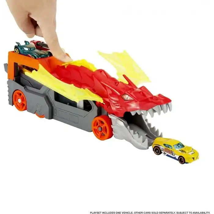 Hot Wheels fırlatıcı ve taşıyıcı ejderha Hot Wheels™ Şehri fırlatıcı ve taşıyıcı ejderha, ağzından araba püskürtür, 3 yaş ve üzeri çocuklar için hediye GTK42