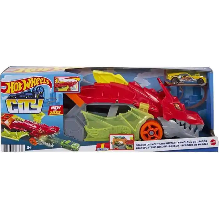 Hot Wheels fırlatıcı ve taşıyıcı ejderha Hot Wheels™ Şehri fırlatıcı ve taşıyıcı ejderha, ağzından araba püskürtür, 3 yaş ve üzeri çocuklar için hediye GTK42
