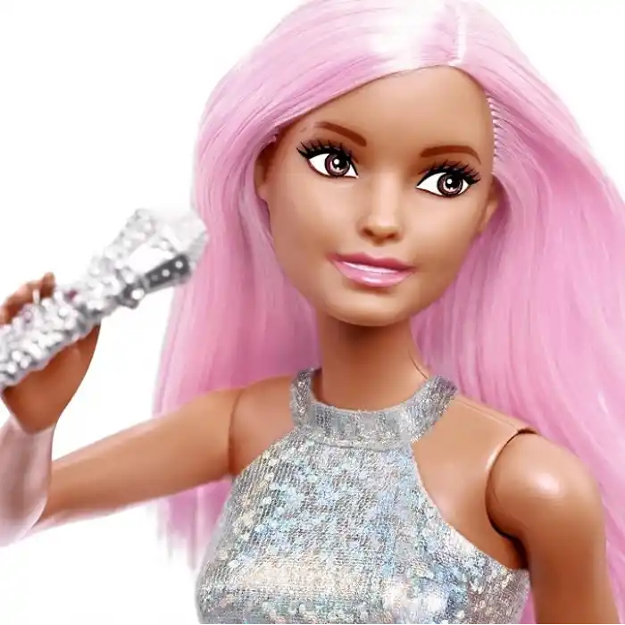 Barbie Pop Yıldızı Bebek ve mikrofon Parlak etek giyen, pembe saçlı, 3-7 yaş arası için hediye, JCW42