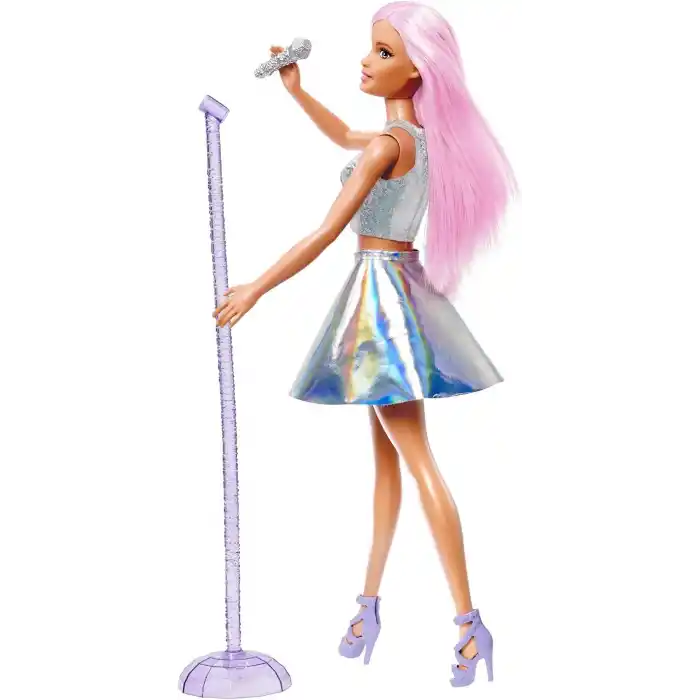 Barbie Pop Yıldızı Bebek ve mikrofon Parlak etek giyen, pembe saçlı, 3-7 yaş arası için hediye, JCW42