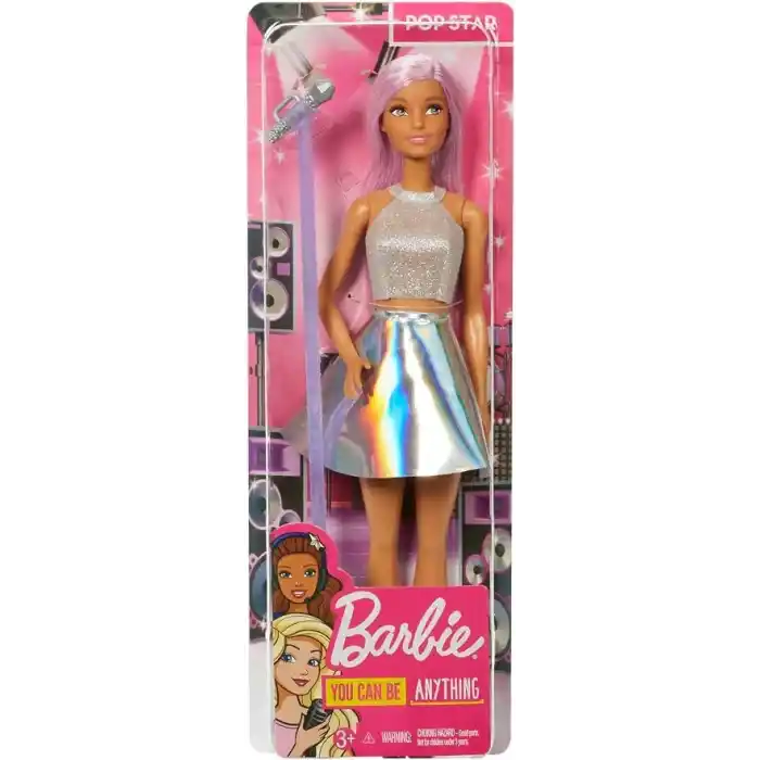 Barbie Pop Yıldızı Bebek ve mikrofon Parlak etek giyen, pembe saçlı, 3-7 yaş arası için hediye, JCW42
