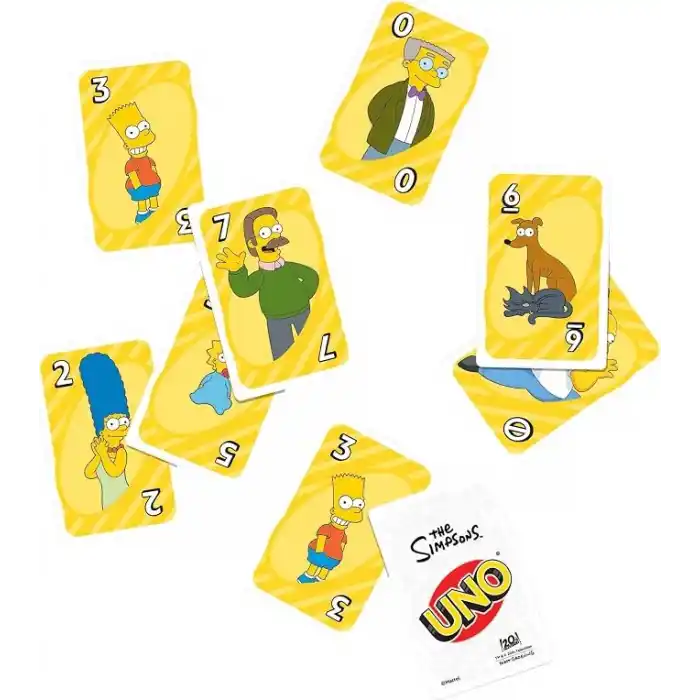 Çocuklar, yetişkinler, aileyle bir araya gelinen akşamlar, partiler, seyahatler ve kamplara uygun, diziden ilham alan koleksiyonluk Mattel UNO Simpsons Kartlar, JHB16