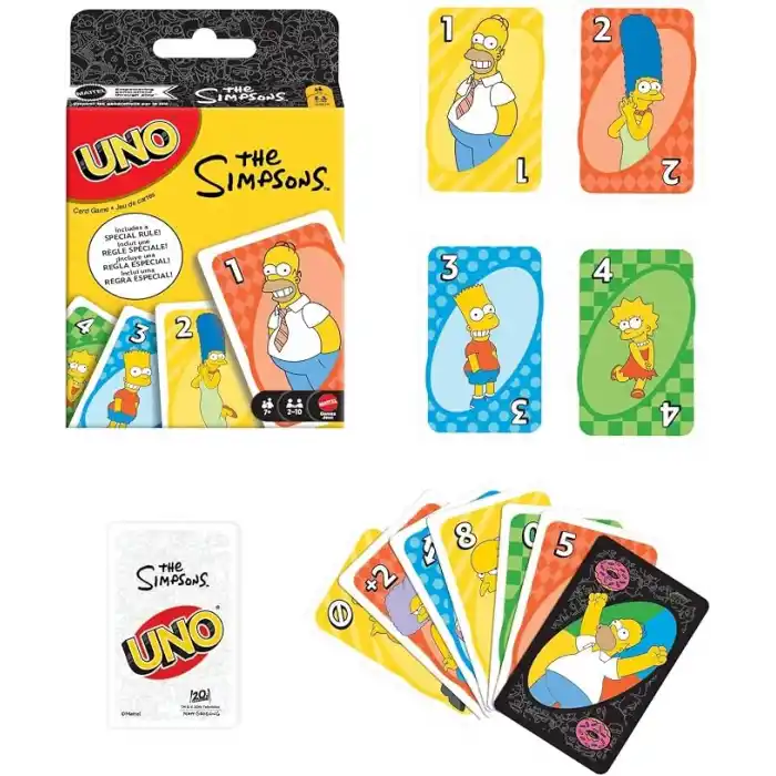 Çocuklar, yetişkinler, aileyle bir araya gelinen akşamlar, partiler, seyahatler ve kamplara uygun, diziden ilham alan koleksiyonluk Mattel UNO Simpsons Kartlar, JHB16