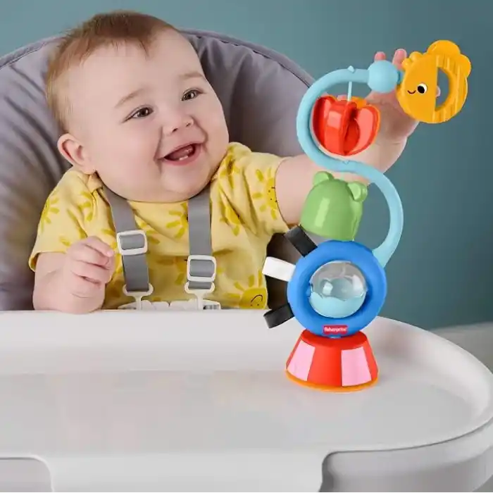 3 ay ve üzeri bebekler için Fisher-Price duyusal gelişime yardımcı sesli ve vantuzlu mama sandalyesi oyuncağı, JHB46