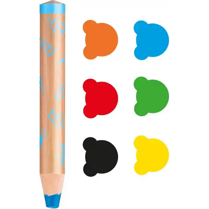Carioca 3 In 1 Jumbo Bebek Ahşap Gövdeli Boya Kalemi 6Lı,Kalemtraş Hediyeli