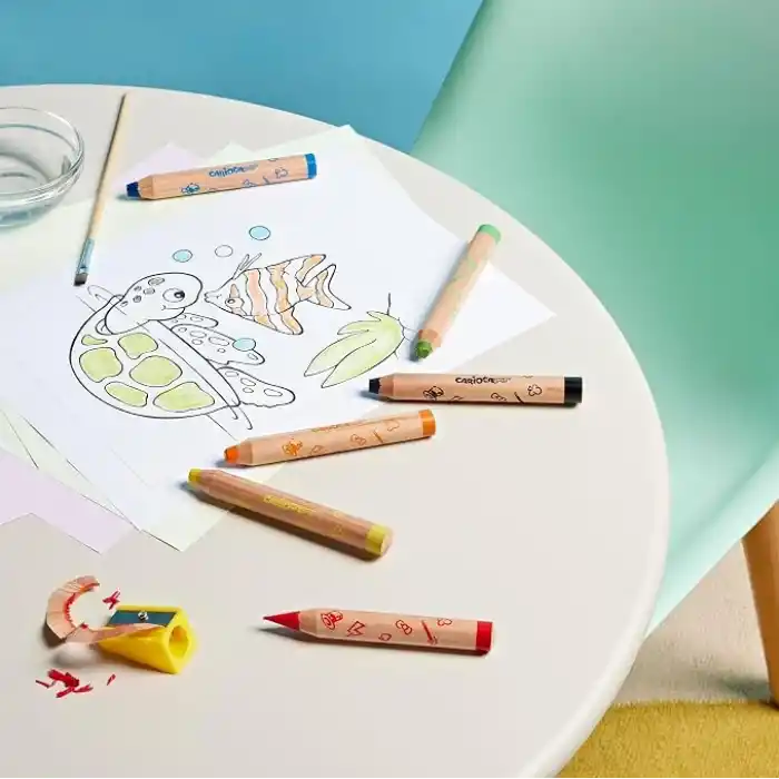 Carioca 3 In 1 Jumbo Bebek Ahşap Gövdeli Boya Kalemi 6Lı,Kalemtraş Hediyeli