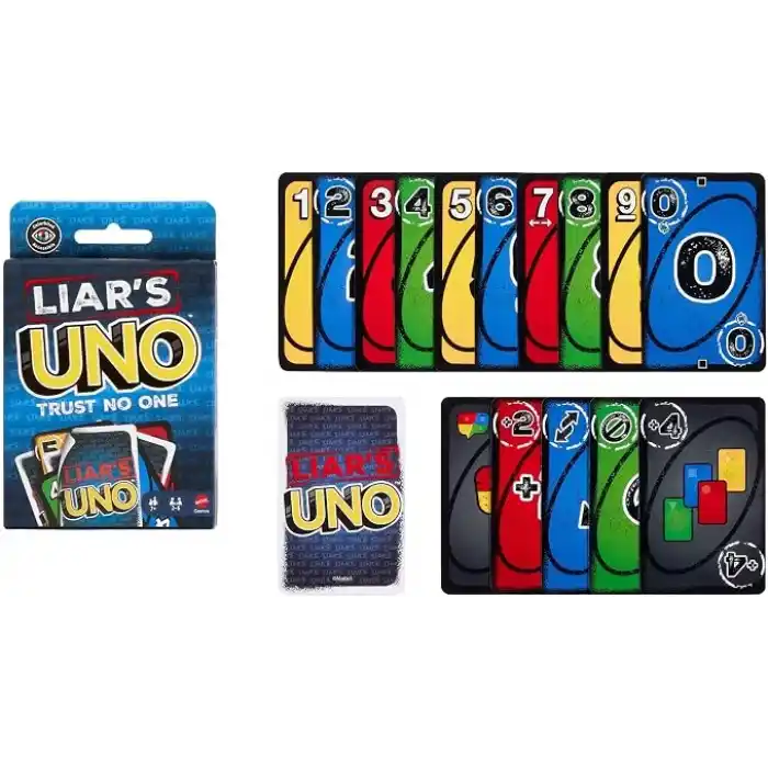 Blöf yaparak diğer oyuncuları kandırabileceğiniz yetişkinlere, çocuklara, ailelere, partilere, oyun gecelerine ve eğlenceli seyahatlere yönelik Mattel Games UNO Liars kart oyunu, JLH43