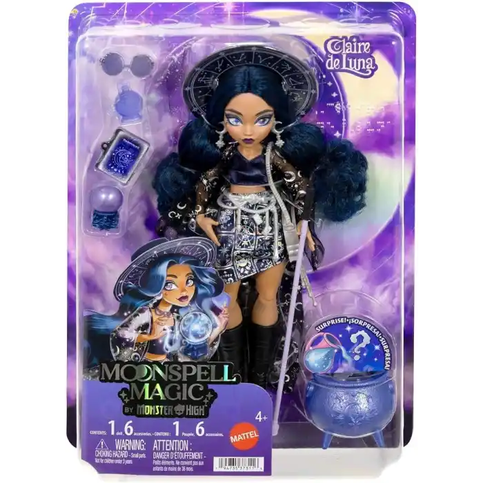 Moonspell Magic by Monster High bebeği, Öngörü sahibi Claire De Luna, kazan sürprizi ve kristal küre gibi aksesuarlar, JMB89