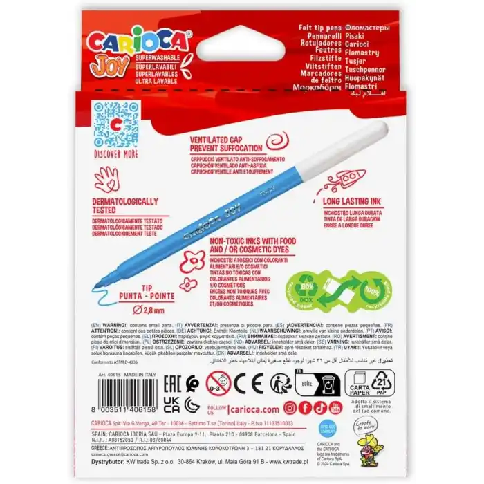 Carioca Joy Süper Yıkanabilir Keçeli Boya Kalemi 24Lü