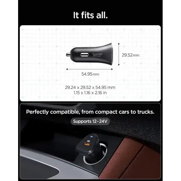 Spigen 30W USB-C Araç içi Hızlı Şarj Aleti PPS Desteği Akım Korumalı Güç Adaptörü Çakmaklık iPhone & Android & iPad Type-C PD 3.0 EV301 - ACP08699