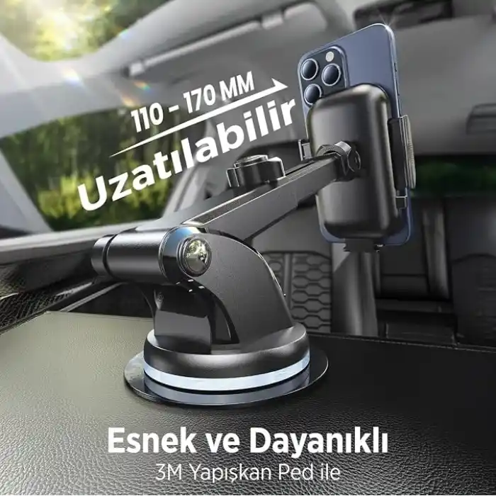KingMa Vantuzlu Uzayan Cam ve Torpido için Ayarlanabilir Araç içi Telefon Tutucu