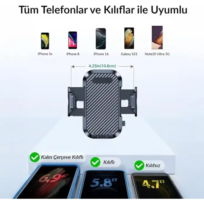 KingMa Vantuzlu Uzayan Cam ve Torpido için Ayarlanabilir Araç içi Telefon Tutucu