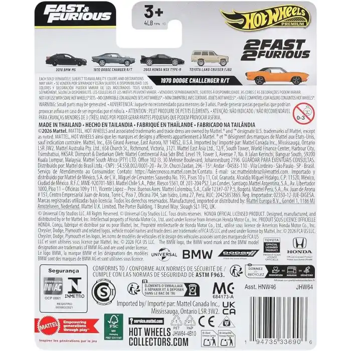 Hot Wheels arabalar, Fast & Furious film serisinden ilham alarak koleksiyoncular için tasarlanan 1:64 ölçekli Hot Wheels Fast & Furious Premium Arabalar, JHW64