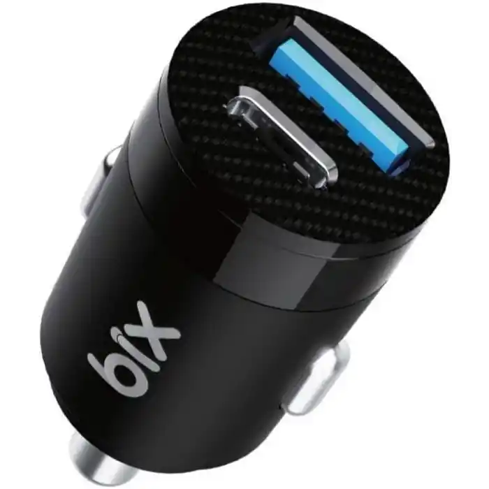 Bix BXAC65C 65W PD Type-C & 18W USB-A Girişli Çift Portlu Hızlı Şarj Özellikli Araç İçi Şarj Cihazı Siyah