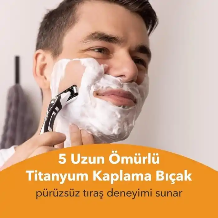 BIC Hybrid 5 Flex 4lü Yedek Tıraş Bıçağı Kartuşu (5 Bıçak), 5 Nano Teknolojik Titanyum Bıçak, E Vitamini ile Zenginleştirilmiş Geniş Kayganlaştırıcı Bant