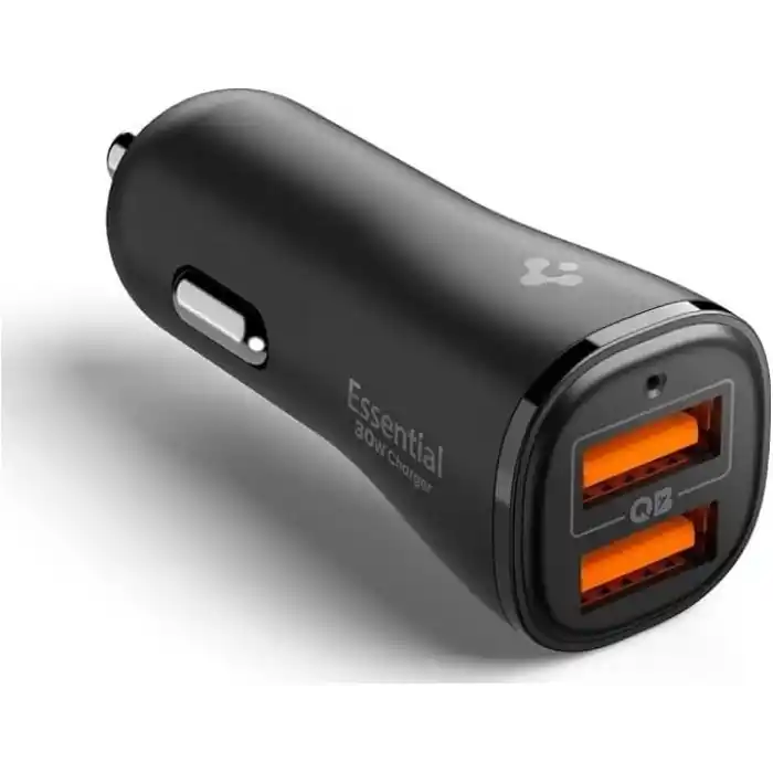 Spigen 30W USB-A 2 Port Araç içi Hızlı Şarj Aleti 18W + 12W Akım Korumalı Güç Adaptörü Çakmaklık iPhone & Android & iPad Type-C PD EV302 - ACP08700