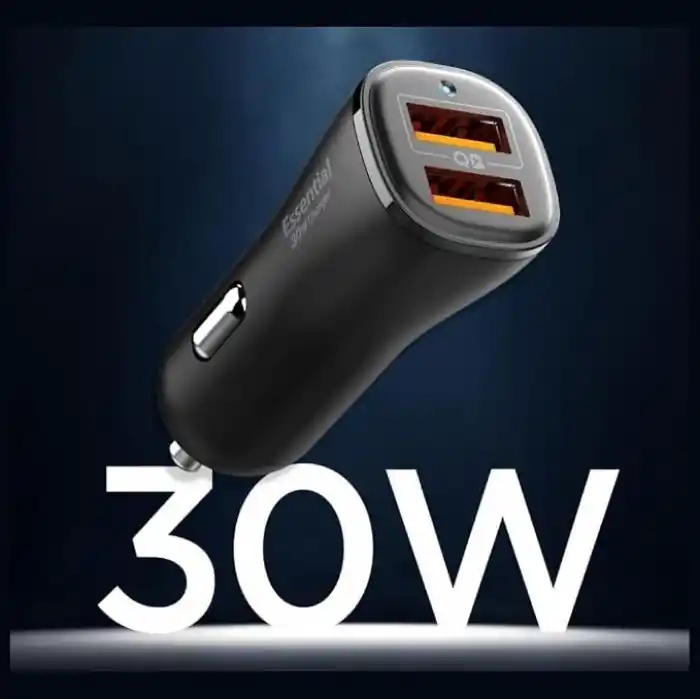 Spigen 30W USB-A 2 Port Araç içi Hızlı Şarj Aleti 18W + 12W Akım Korumalı Güç Adaptörü Çakmaklık iPhone & Android & iPad Type-C PD EV302 - ACP08700