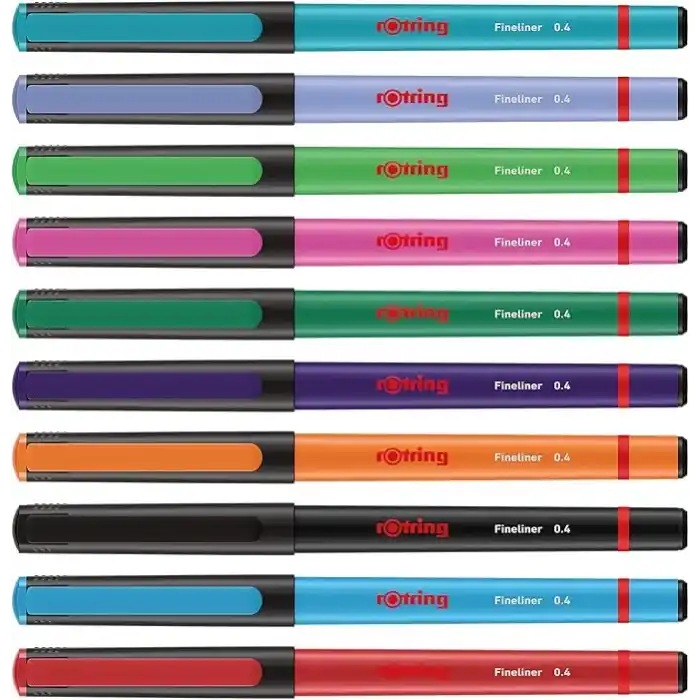 rOtring Fineliner, İnce Keçe Uçlu Kalem 0.4 mm, 10lu Paket, Karışık Renkler