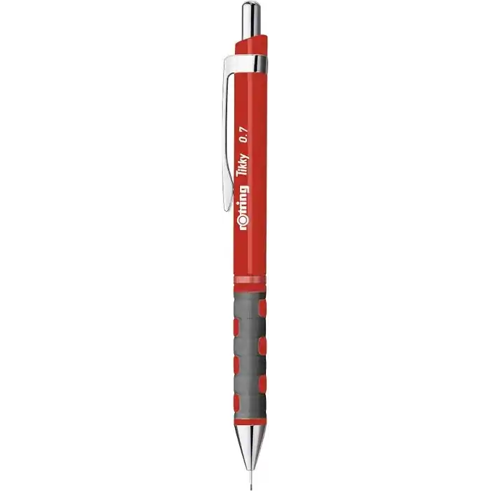 rOtring Tikky Mekanik Kurşun Kalem, Uç ve Silgi Seti, 0,7 mm Kalem, 2B Uç, Orta Boy Silgi, Kırmızı, 3lü Set