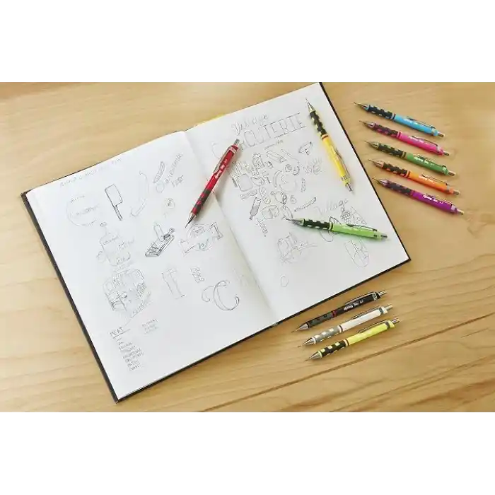 rOtring Tikky Mekanik Kurşun Kalem, Uç ve Silgi Seti, 0,7 mm Kalem, 2B Uç, Orta Boy Silgi, Kırmızı, 3lü Set