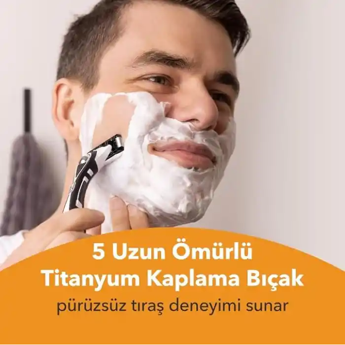 BIC Hybrid 5 Flex Erkek Tıraş Bıçağı 1 Sap ve 2 Yedek Başlık (5 Bıçak), 5 Nano Teknolojik Titanyum Bıçak, E Vitamini ile Zenginleştirilmiş Geniş Kayganlaştırıcı Bant