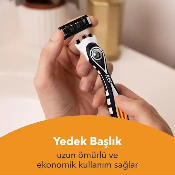 BIC Hybrid 5 Flex Erkek Tıraş Bıçağı 1 Sap ve 2 Yedek Başlık (5 Bıçak), 5 Nano Teknolojik Titanyum Bıçak, E Vitamini ile Zenginleştirilmiş Geniş Kayganlaştırıcı Bant