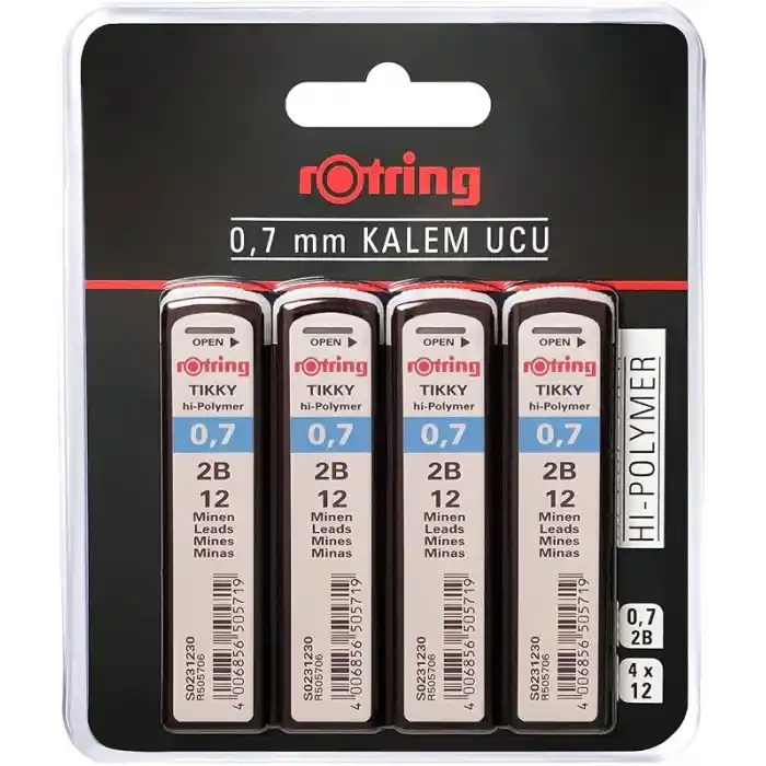 Rotring Tikky Hi-Polymer Mekanik Kurşun Kalem Ucu, 0,7Mm, 2B, 4Lü Blister