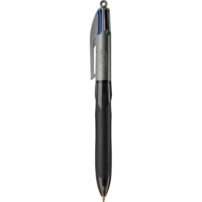 BIC 4 Colours Grip Pro Tükenmez Kalem 12Li Kutu, Kauçuk Tutacak, 1.0mm Uç, Tek Kalemde Mavi, Kırmızı, Yeşil ve Siyah Renkler